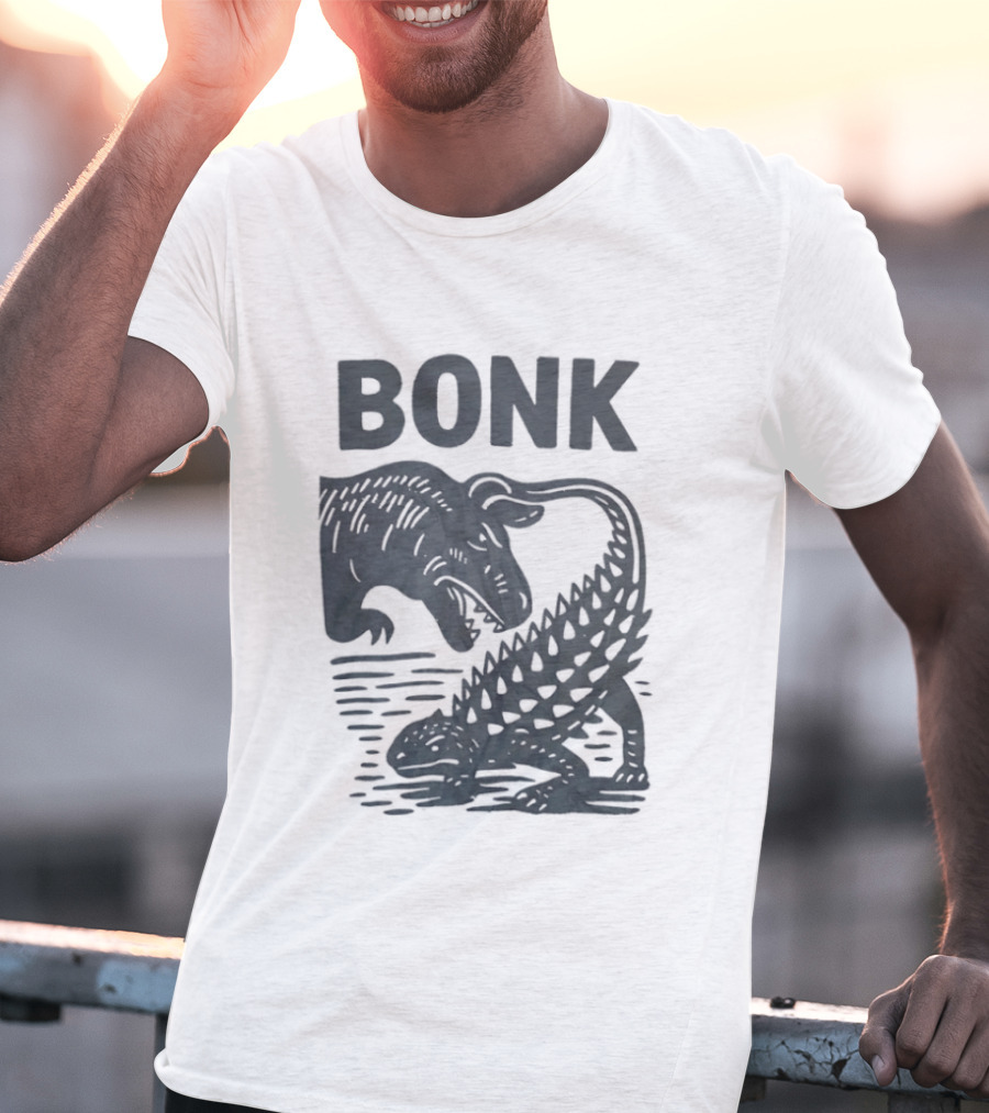 Late Cretaceous Dinosaur Bonk Scene With Spinosaurus And Ankylosaurus T-Shirt
