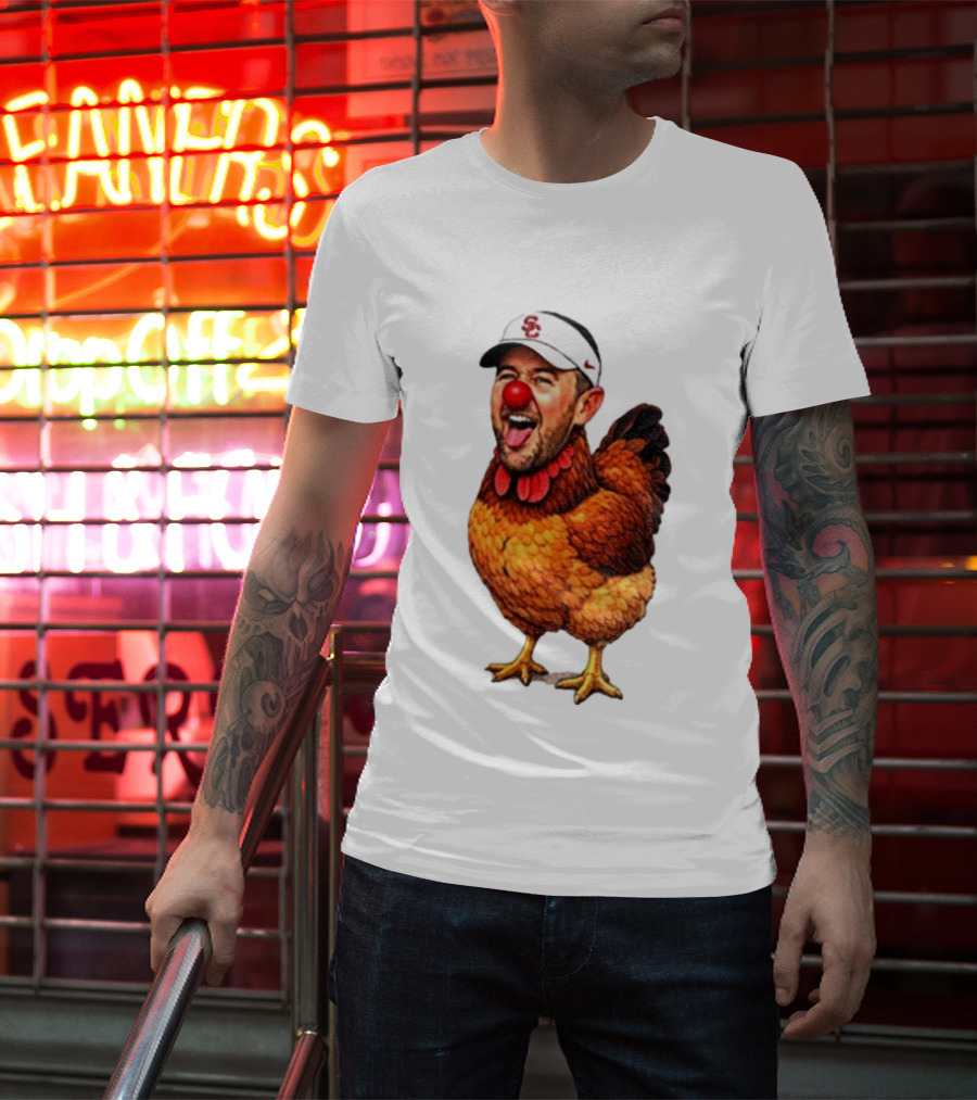 USC Coach Lincoln Riley Chicken Parody With Red Nose Clown Face T-Shirt