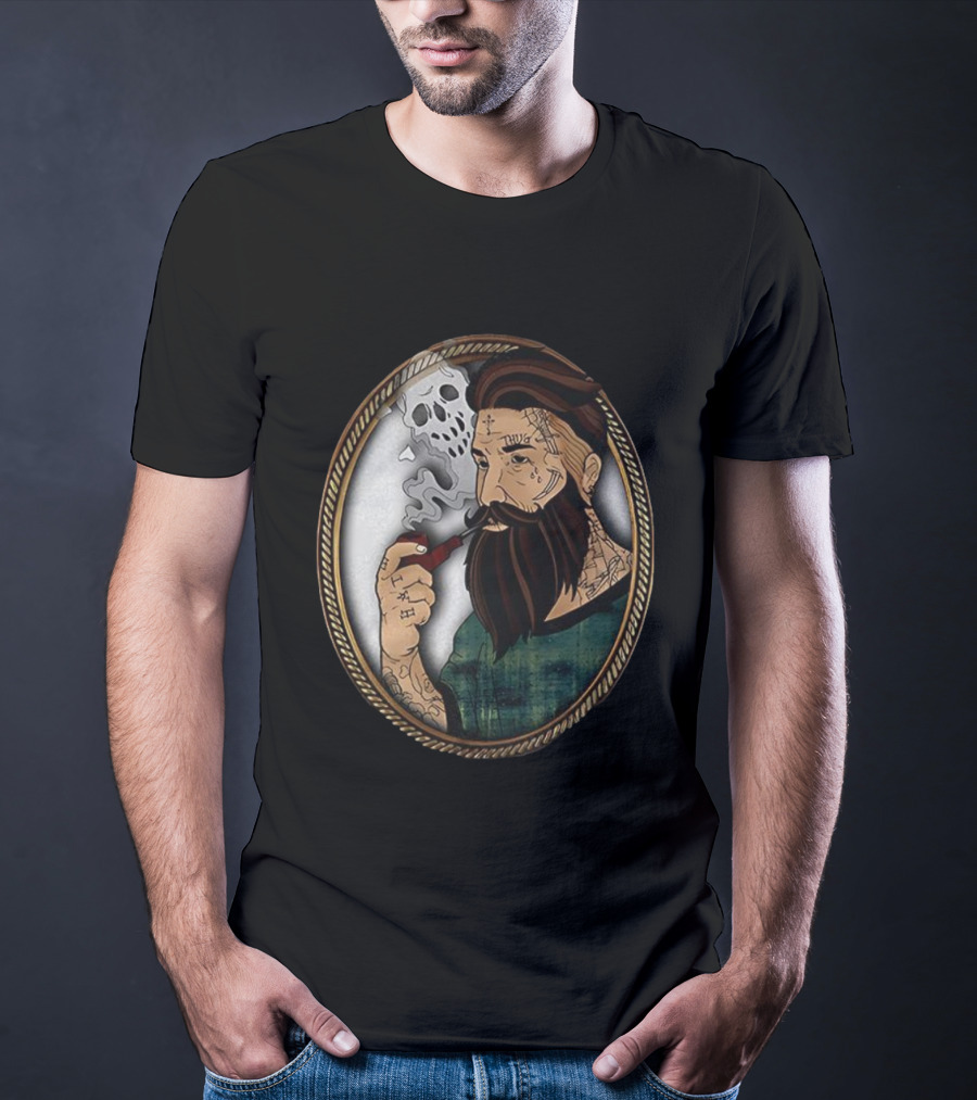 Old School Tattooed Man Smoking Pipe Retro Cartoon Image T-Shirt
