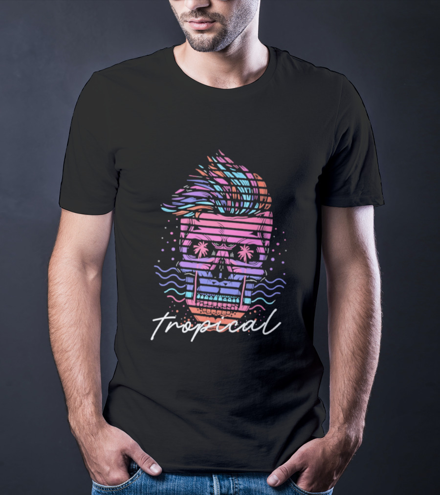 Tropical Skull Vibrant Retro Waves T-Shirt