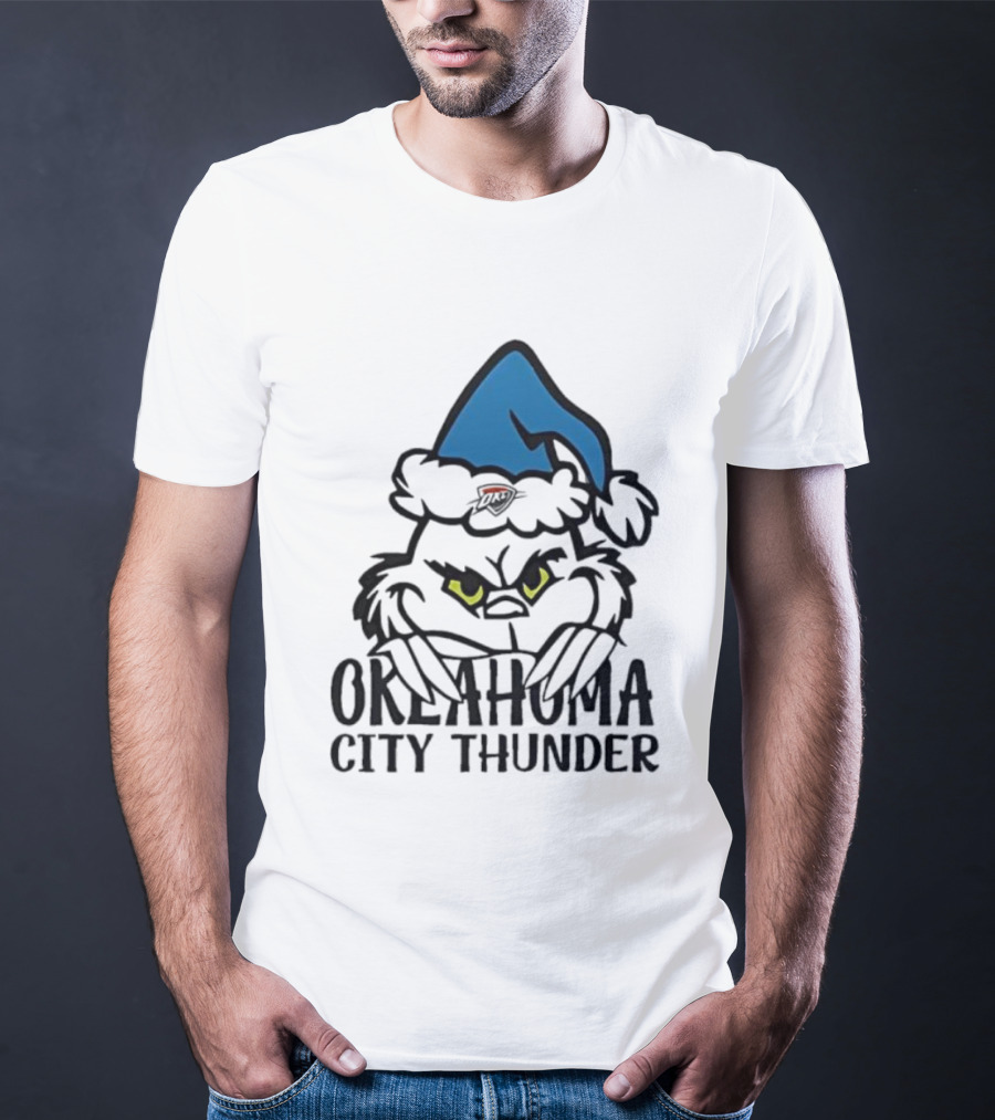 Okahoma City Thunder Grinch Holiday Santa Hat Christmas T-Shirt