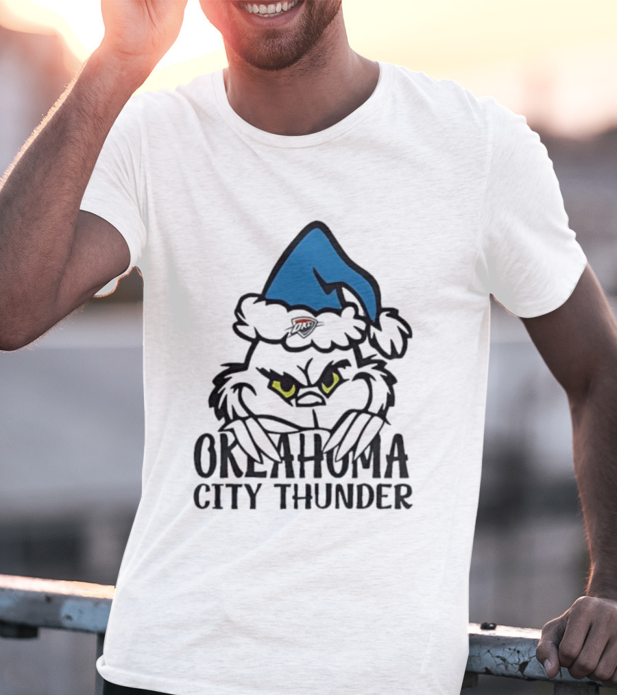 Okahoma City Thunder Grinch Holiday Santa Hat Christmas T-Shirt