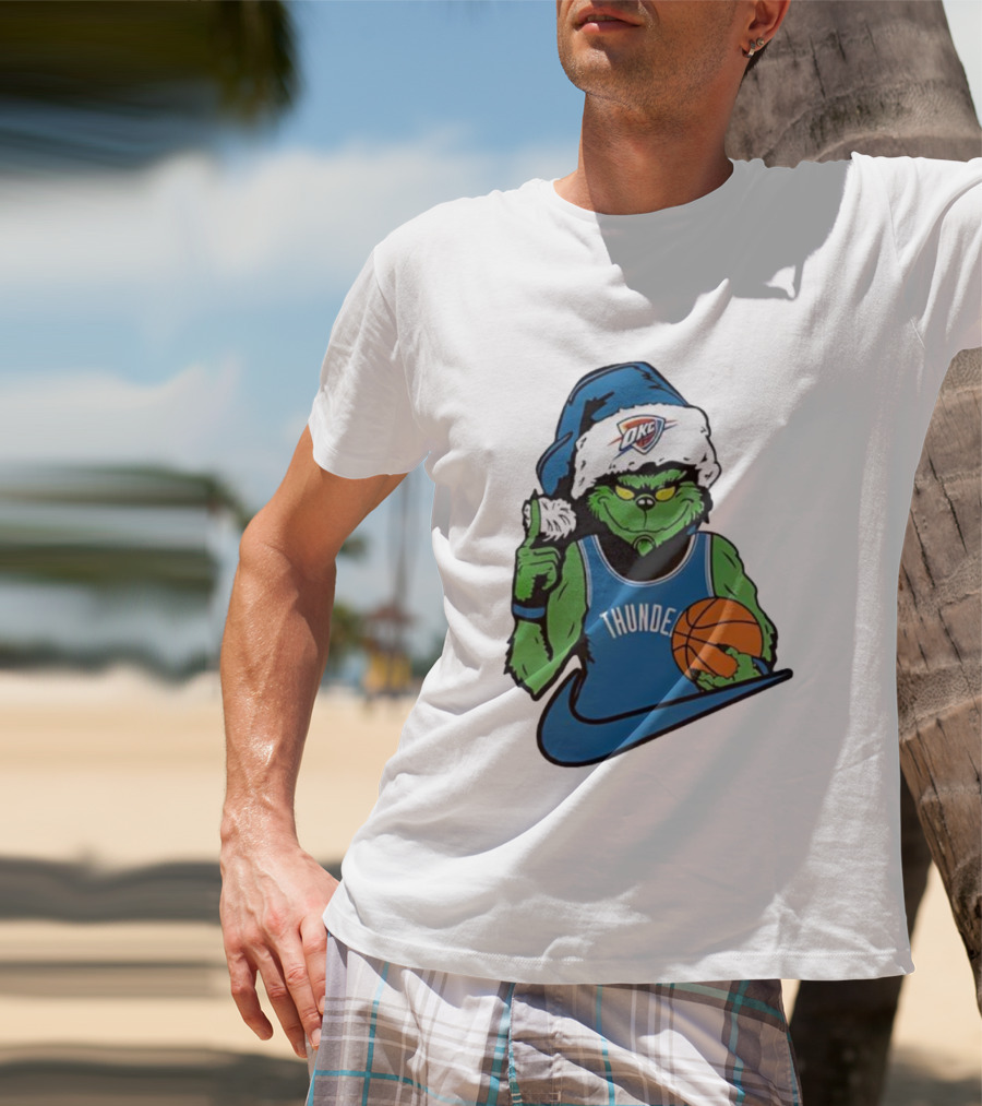 OKC Thunder Grinch Santa Hat Basketball Nike T-Shirt