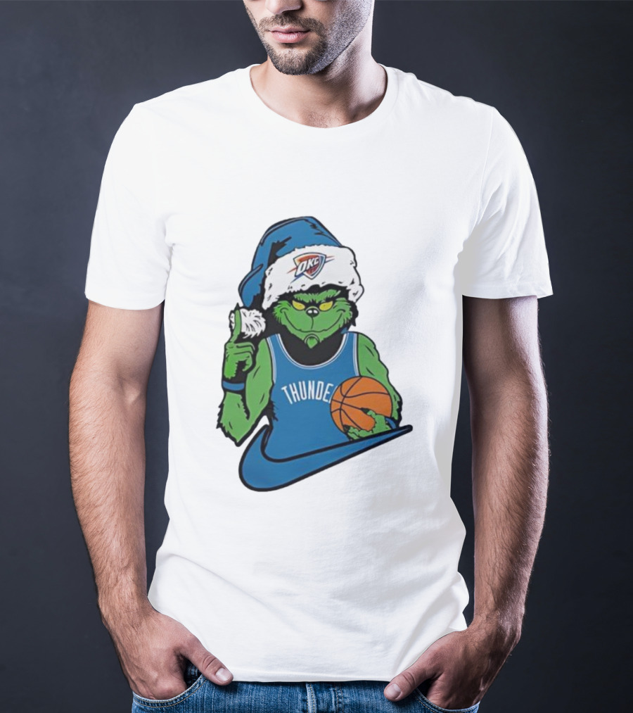 OKC Thunder Grinch Santa Hat Basketball Nike T-Shirt