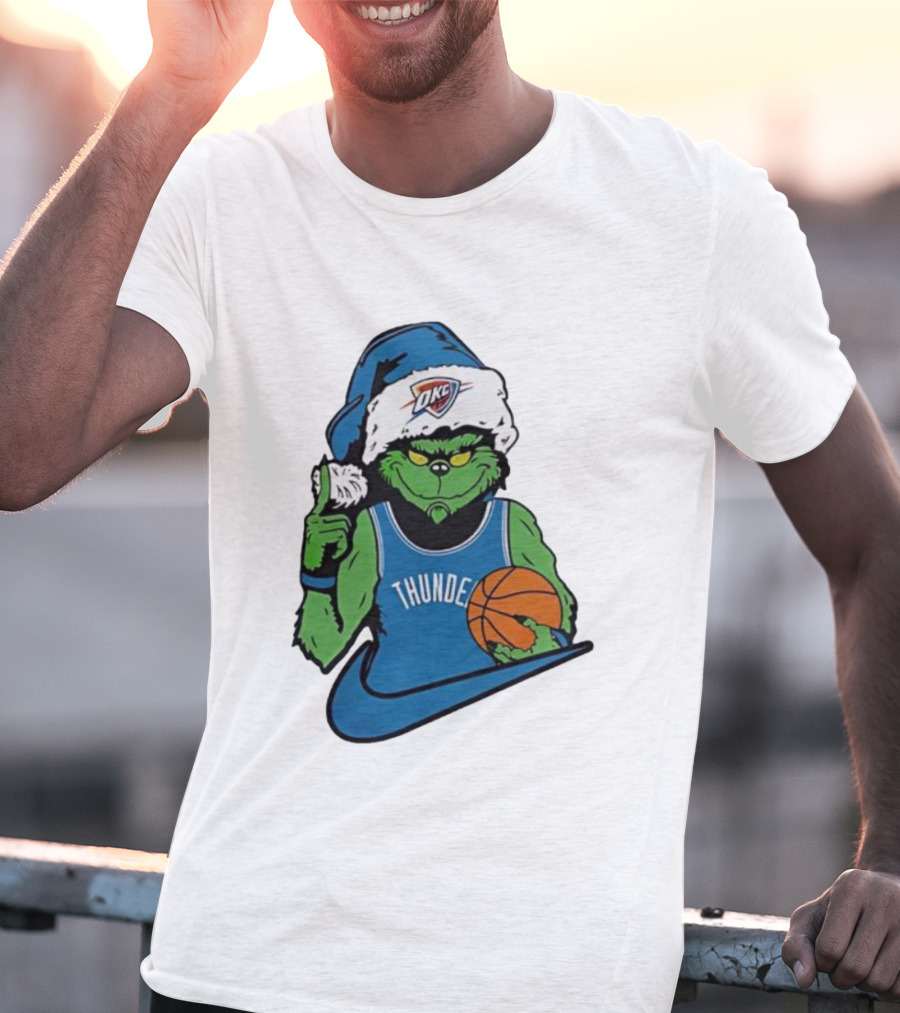 OKC Thunder Grinch Santa Hat Basketball Nike T-Shirt