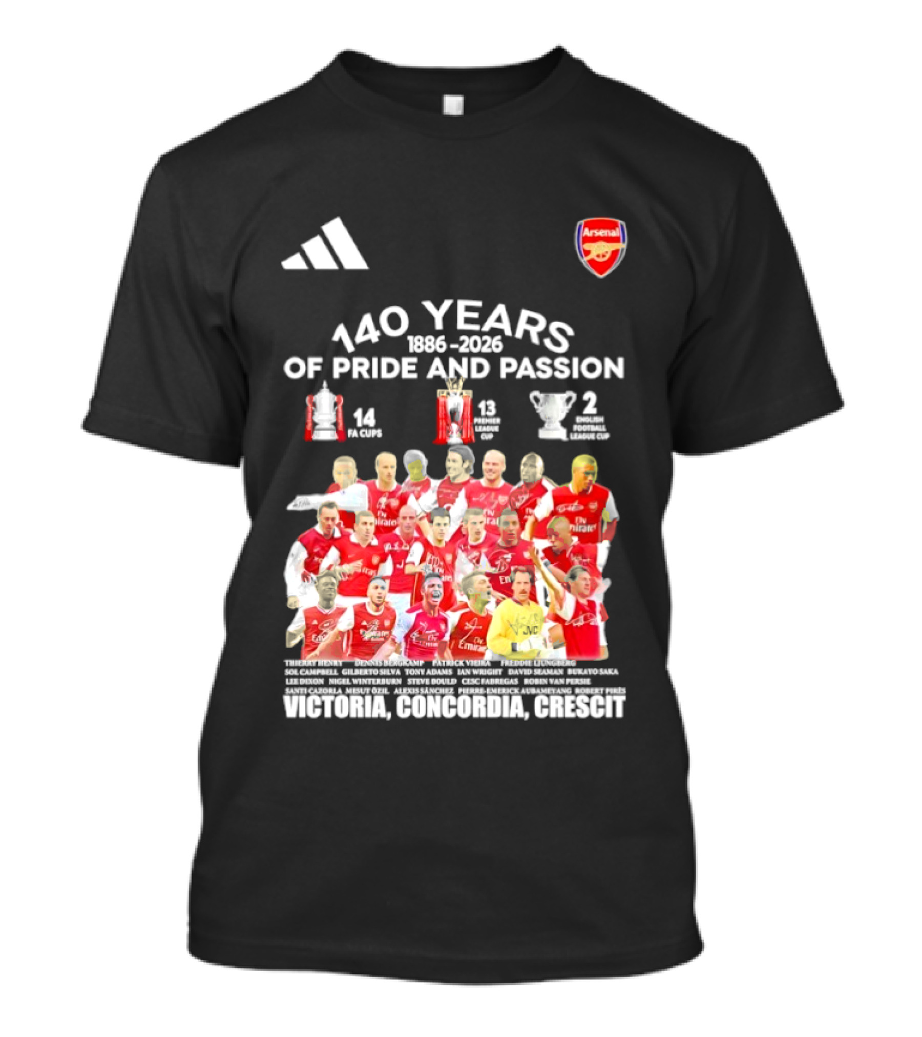 Arsenal FC 140 Years Pride Passion 1886 2026 Victoria Concordia Crescit T-Shirt