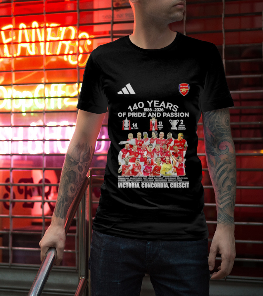 Arsenal FC 140 Years Pride Passion 1886 2026 Victoria Concordia Crescit T-Shirt