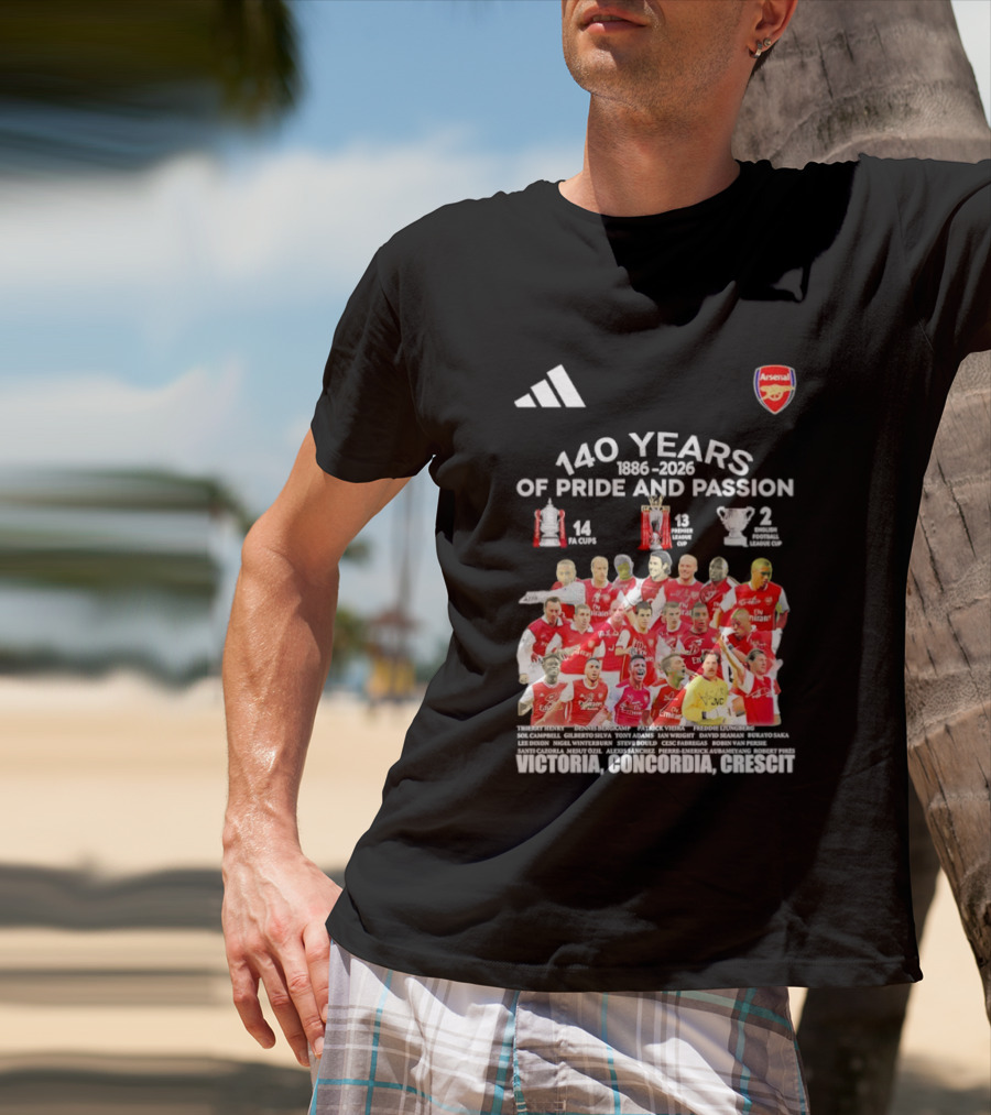 Arsenal FC 140 Years Pride Passion 1886 2026 Victoria Concordia Crescit T-Shirt