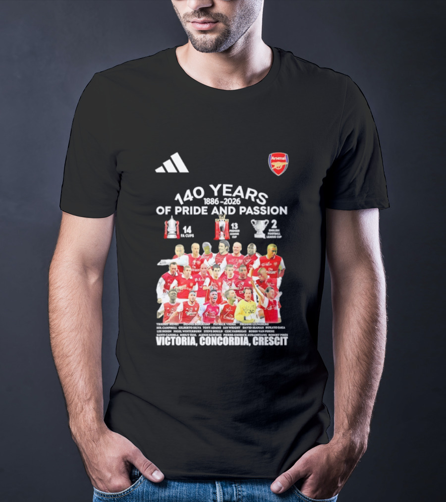 Arsenal FC 140 Years Pride Passion 1886 2026 Victoria Concordia Crescit T-Shirt