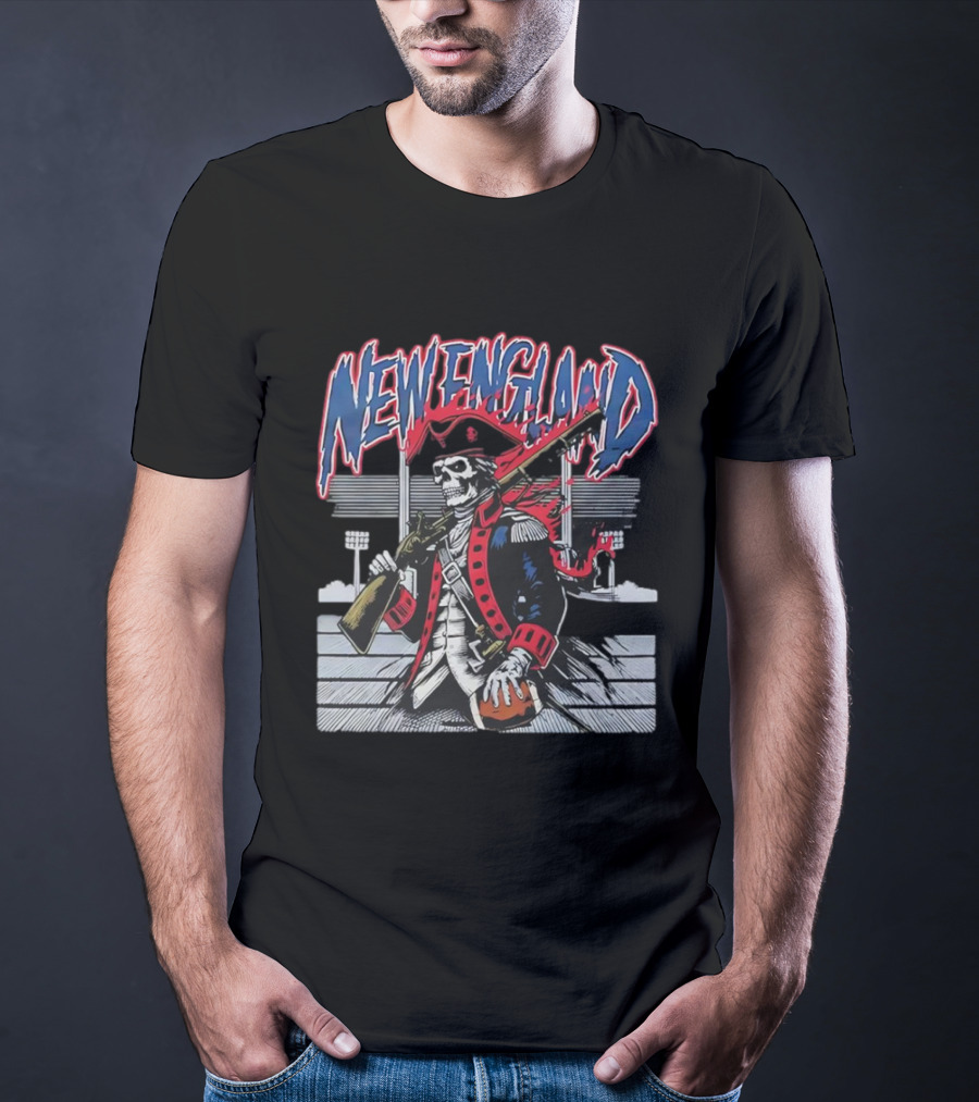 New England Patriots Skeleton With Musket And Football T-Shirt