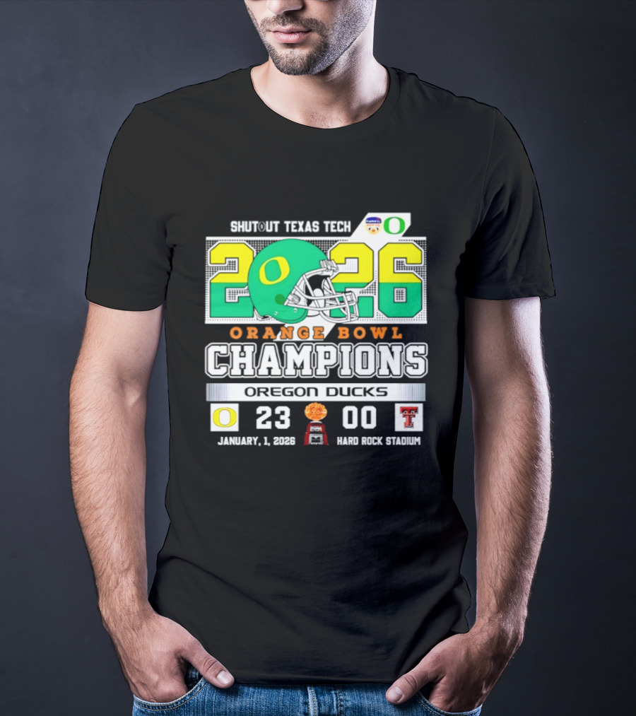 Oregon Ducks 2026 Orange Bowl Champions Shutout Texas Tech 23 0 T-Shirt