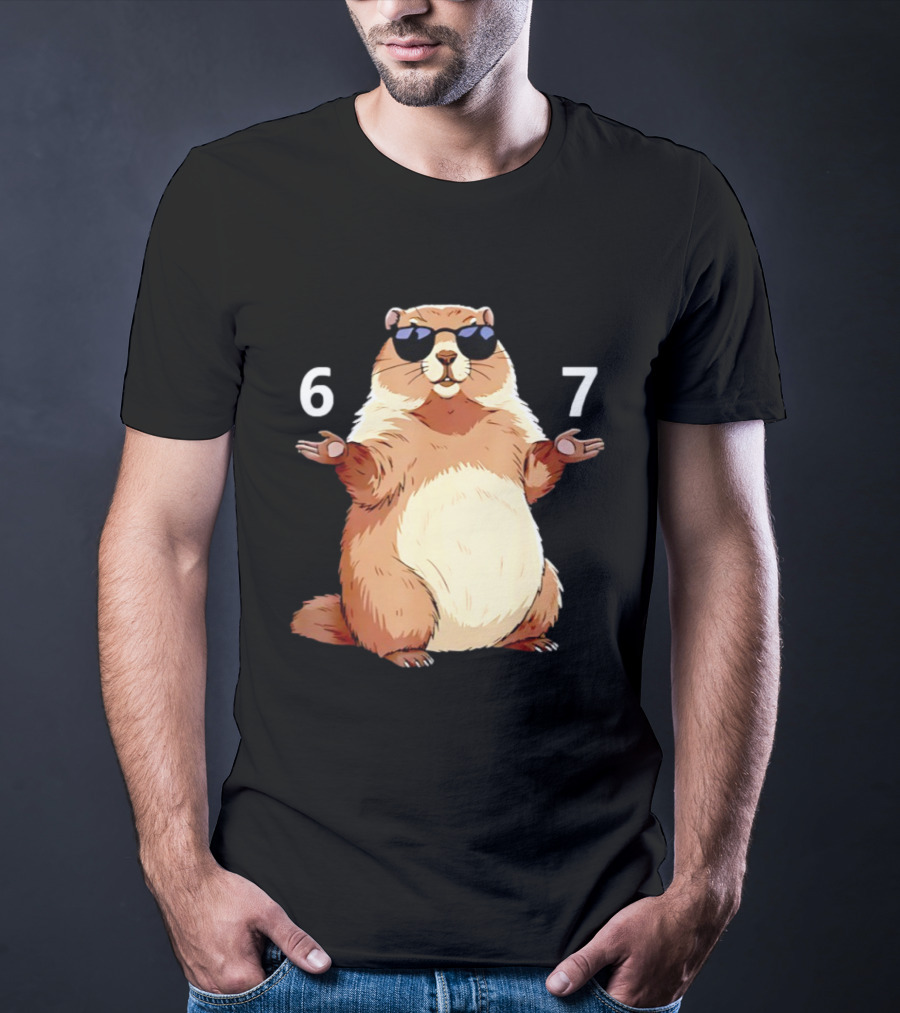 Groundhog Wearing Sunglasses 6 7 Six Seven Meme T-Shirt