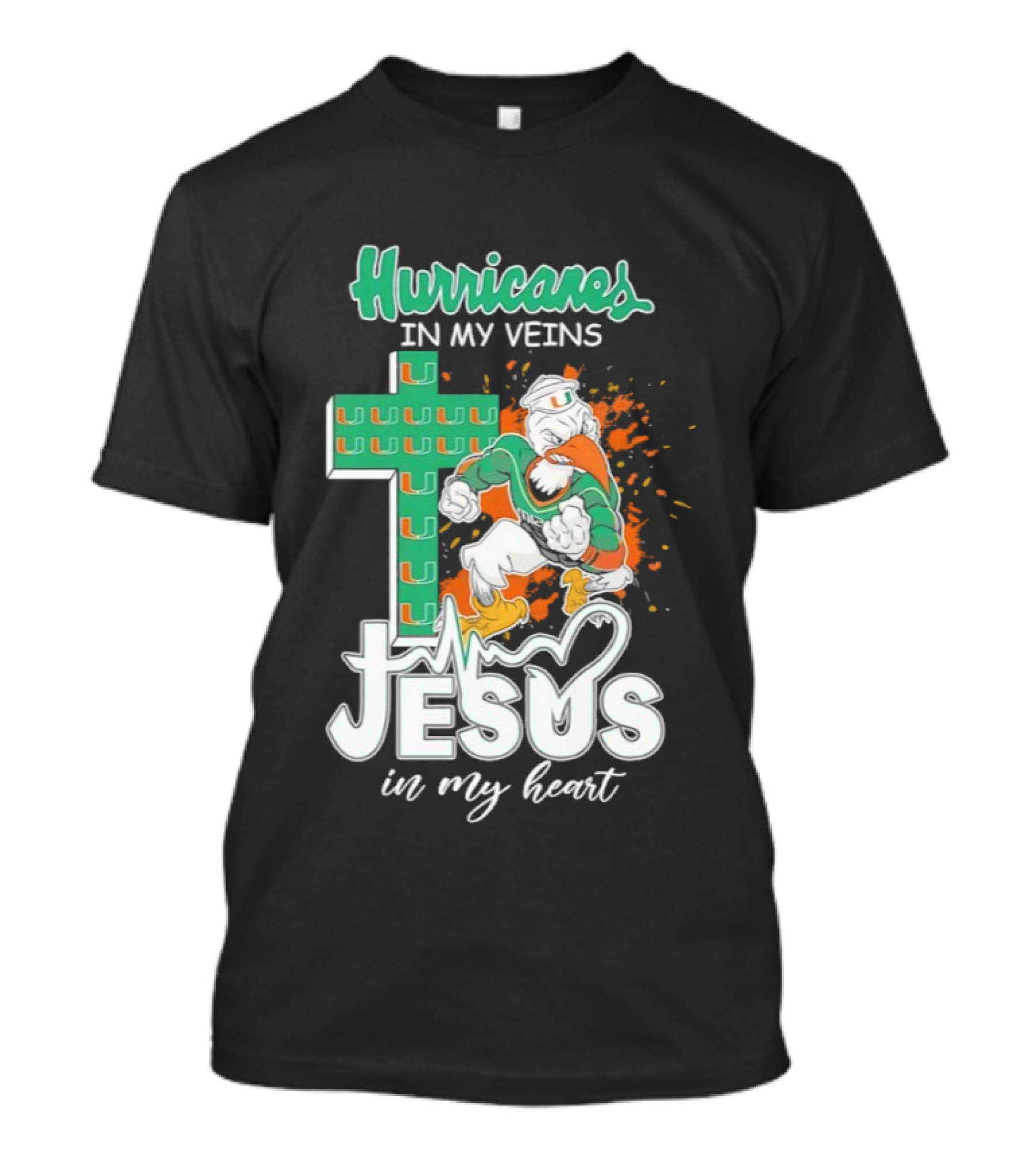 Hurricanes In My Veins Jesus In My Heart Cross Shape Miami Ibis T-Shirt