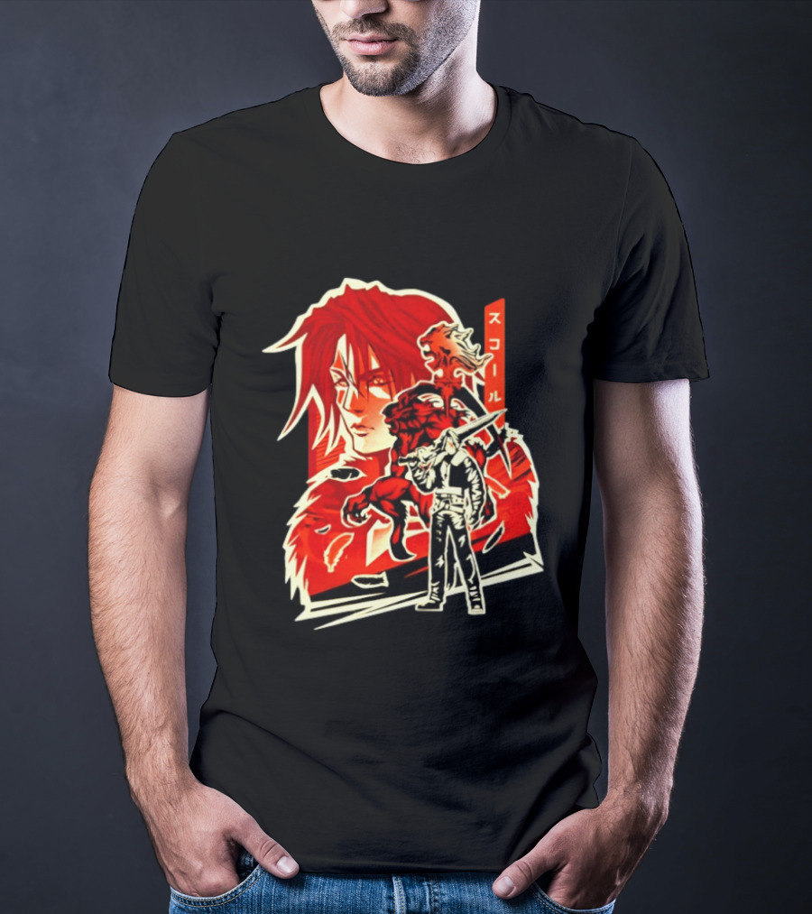Squall Leonhart Final Fantasy Iconic Red Illustration With Katakana T-Shirt