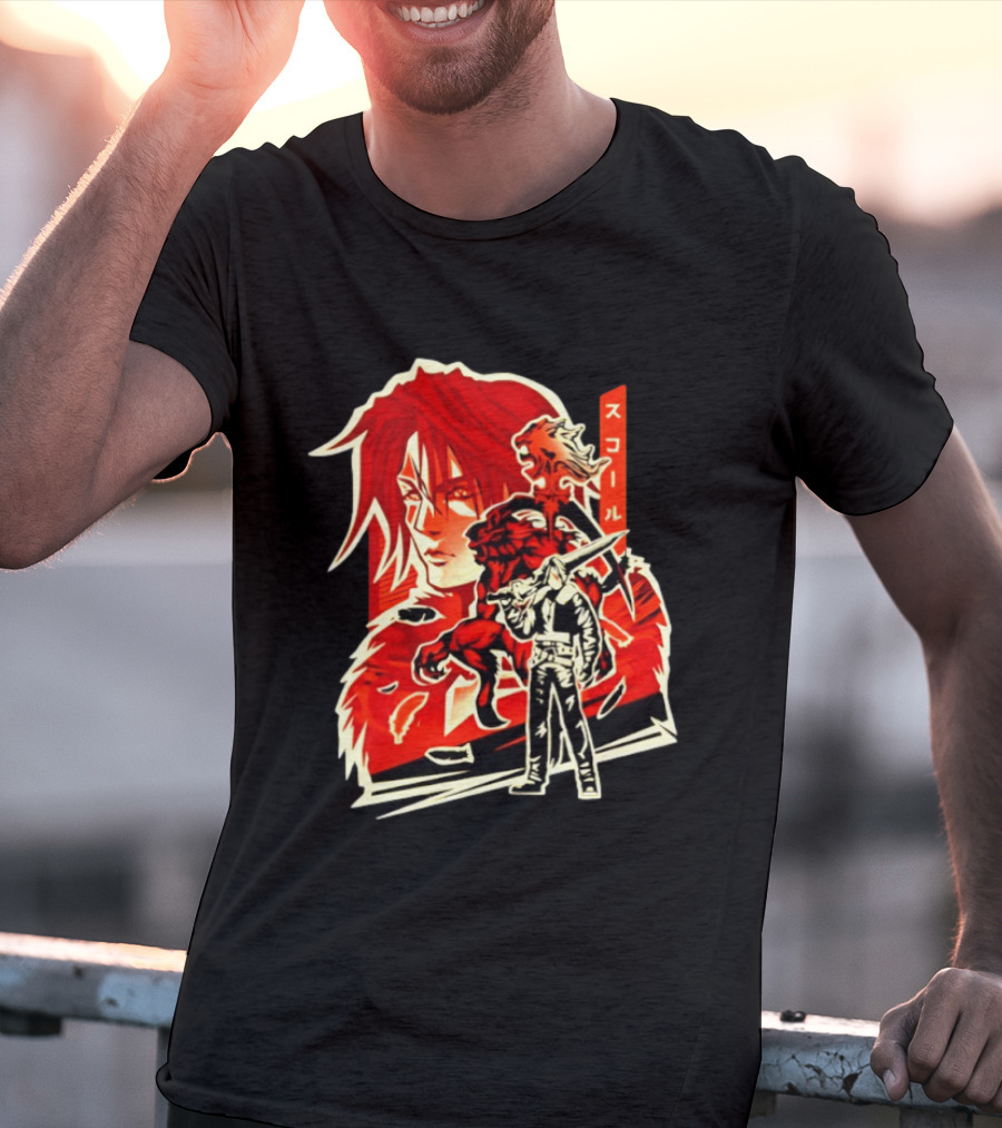 Squall Leonhart Final Fantasy Iconic Red Illustration With Katakana T-Shirt