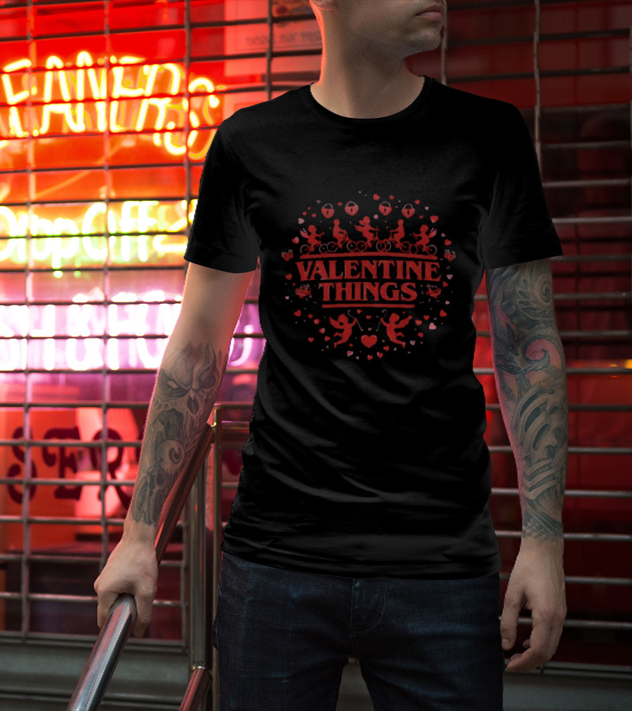 Valentine Things Romantic Cupid Hearts And Monsters T-Shirt