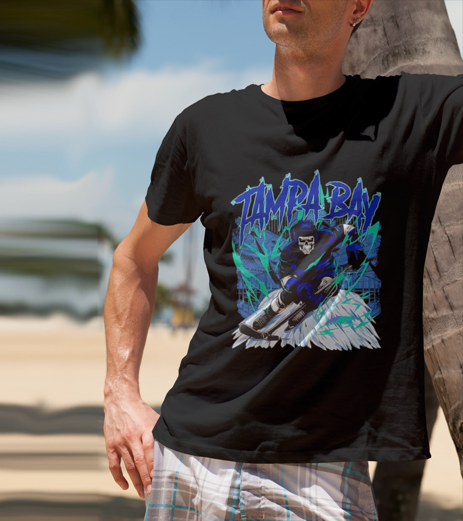 Tampa Bay Lightning Skeleton Hockey Player Action T-Shirt
