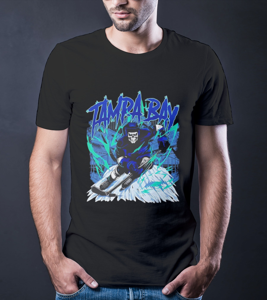 Tampa Bay Lightning Skeleton Hockey Player Action T-Shirt