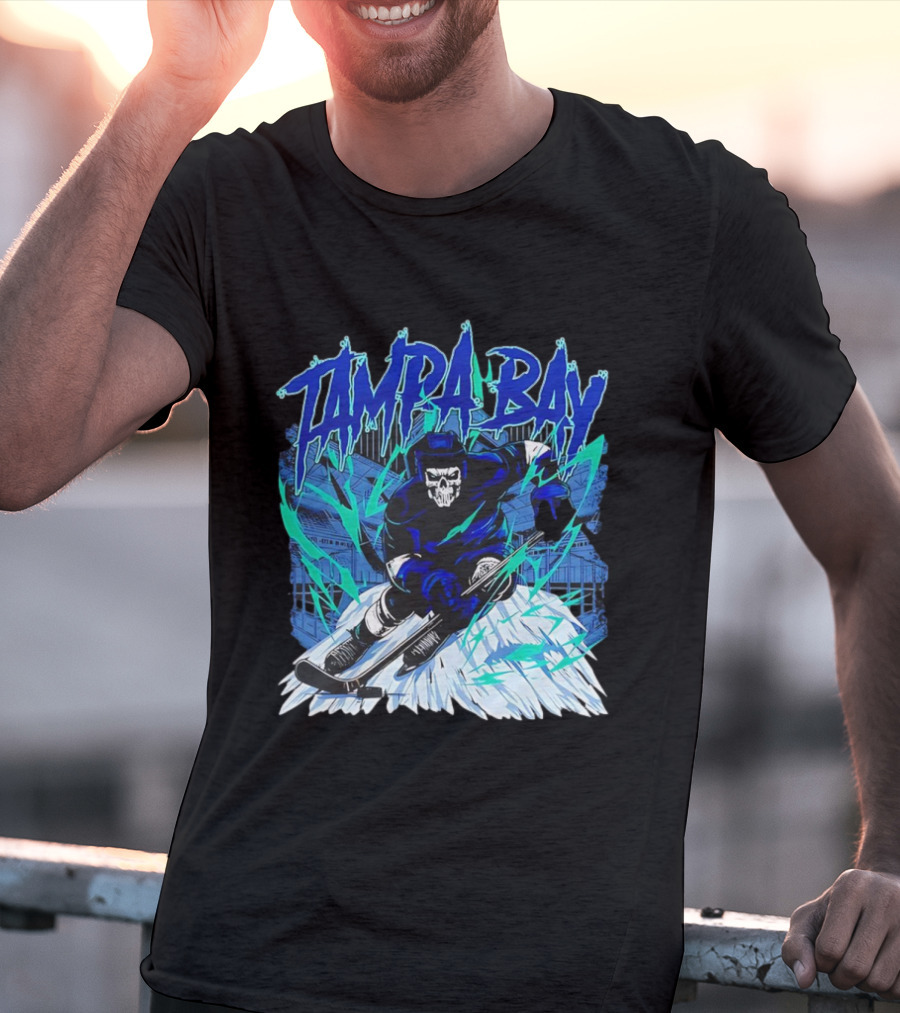 Tampa Bay Lightning Skeleton Hockey Player Action T-Shirt