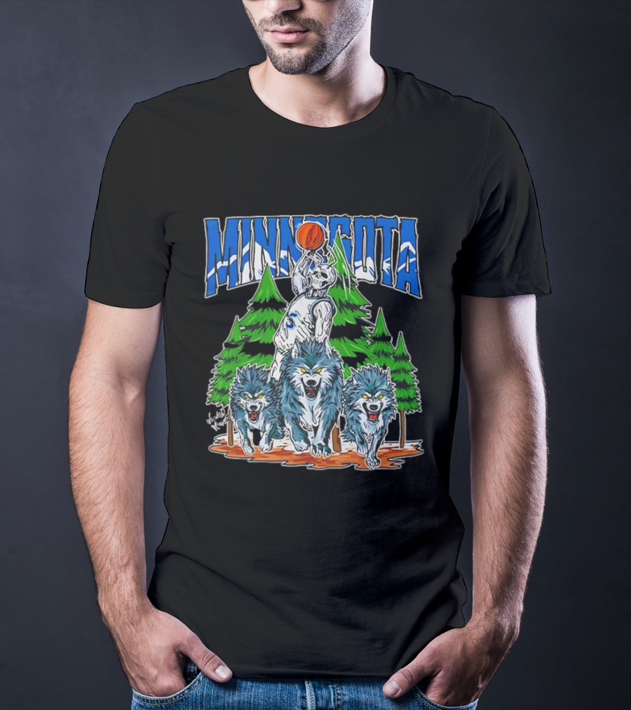 Minnesota Timberwolves Basketball Skeleton Wolves Forest Dunk T-Shirt
