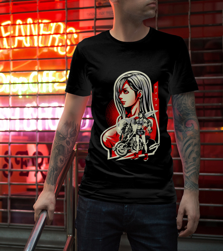 Tifa Lockhart Iconic Final Fantasy Character With Motorcycle And Katana T-Shirt