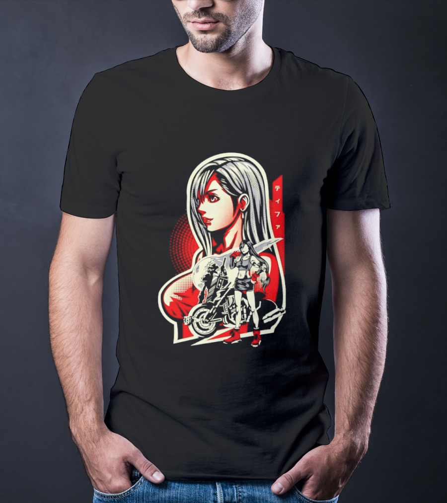 Tifa Lockhart Iconic Final Fantasy Character With Motorcycle And Katana T-Shirt