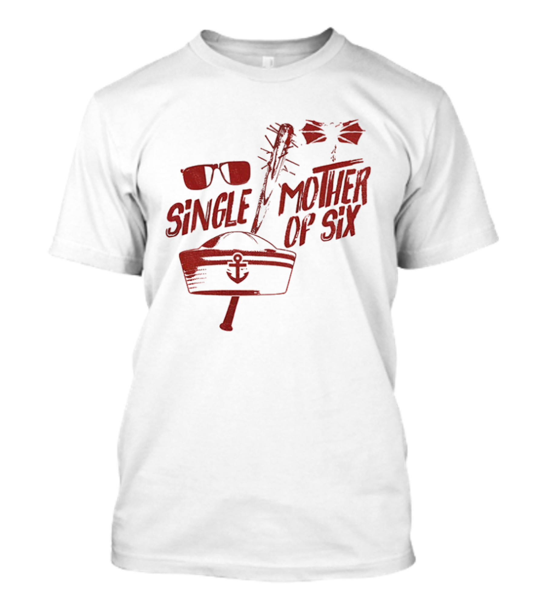 Retro 80s Single Mother Of Six Baseball Bat Sunglasses Anchor T-Shirt