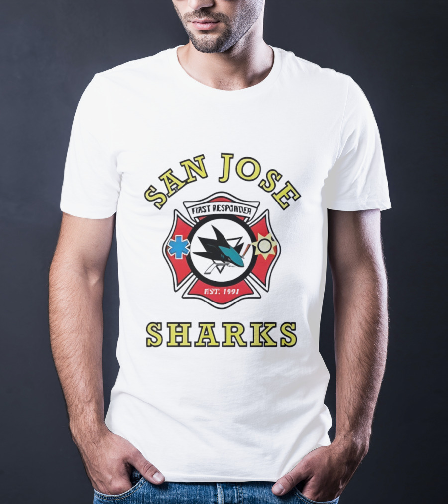 San Jose Sharks First Responder Hockey Collaboration Firefighter EMT Police T-Shirt