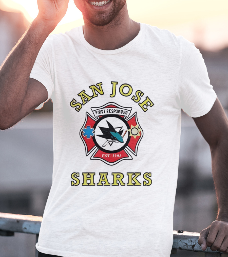 San Jose Sharks First Responder Hockey Collaboration Firefighter EMT Police T-Shirt