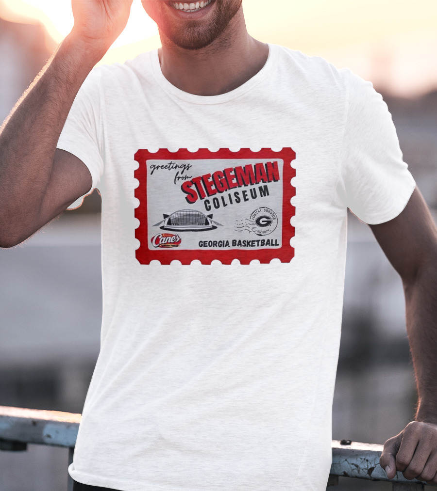 Greetings From Stegeman Coliseum Georgia Basketball Stamp Raising Cane's T-Shirt