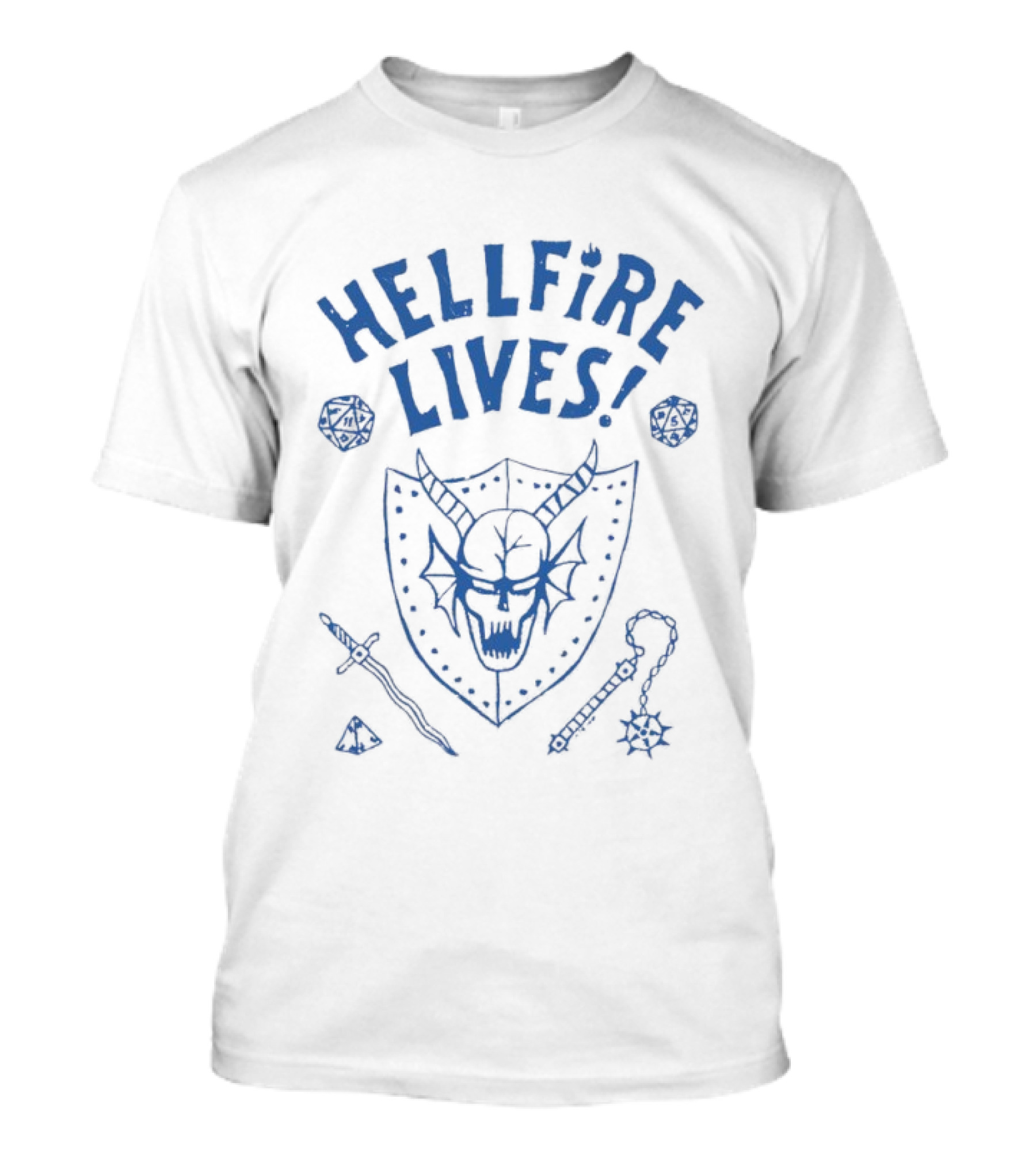 Hellfire Lives Metal Shield Skull Sword And Club T-Shirt