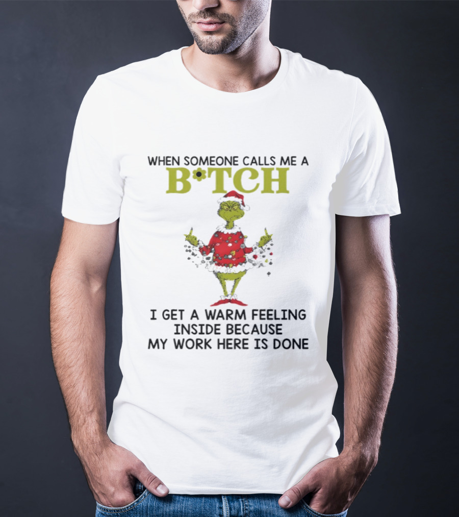 Grinch Santa Suit Christmas Lights Warm Feeling Inside B*TCH T-Shirt