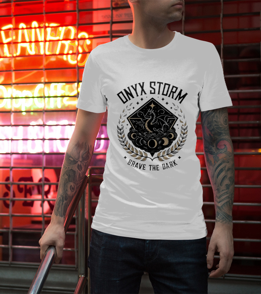 Onyx Storm Brave The Dark Lunar Phases And Celestial Symbols T-Shirt