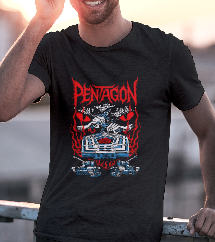Pentagon Band Red Flames And Hearts T-Shirt