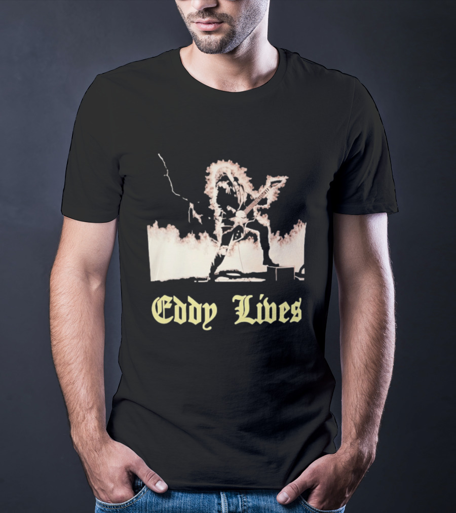 Eddy Lives Rock Music Guitar Flame Performance T-Shirt