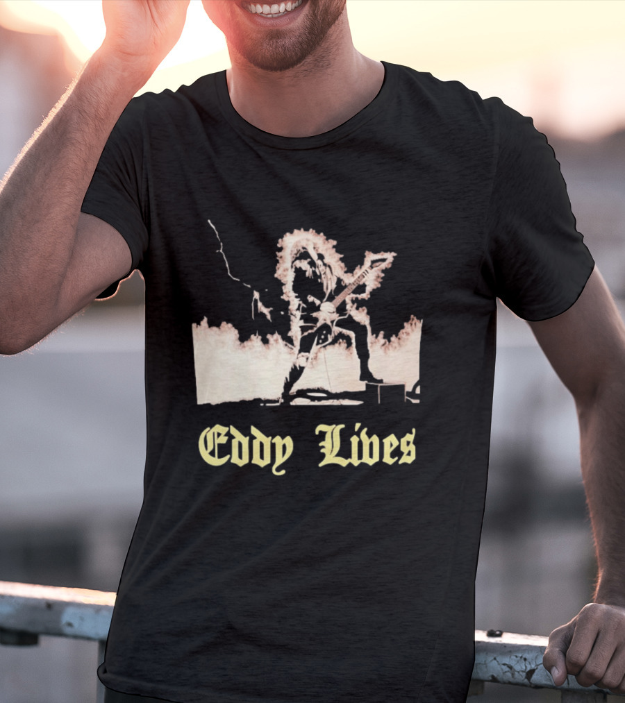 Eddy Lives Rock Music Guitar Flame Performance T-Shirt