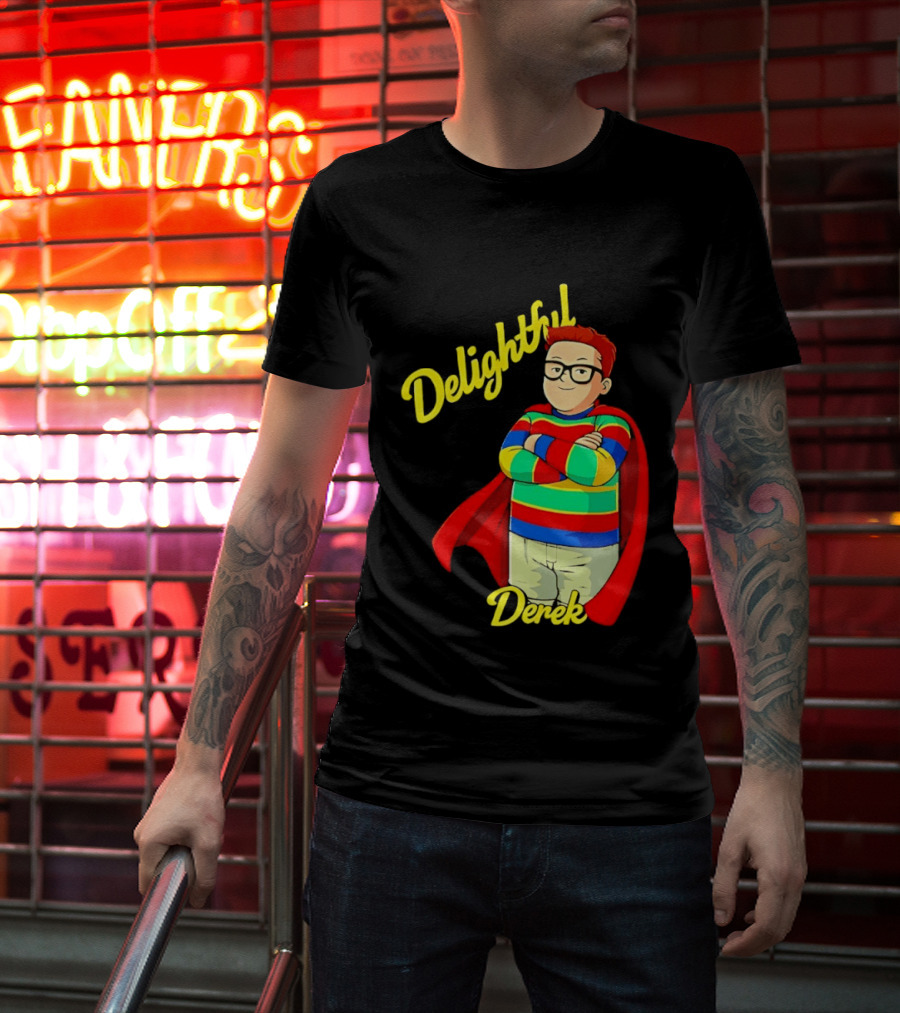 Delightful Derek Superhero With Cape And Stripes T-Shirt