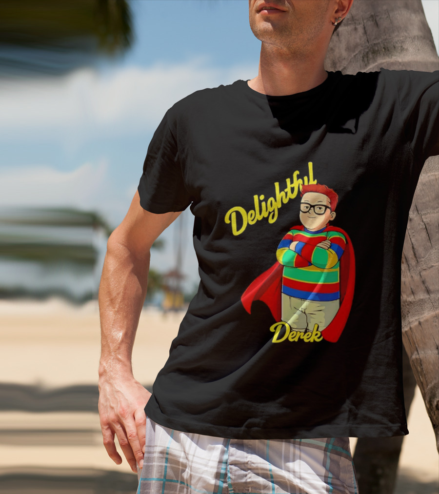 Delightful Derek Superhero With Cape And Stripes T-Shirt