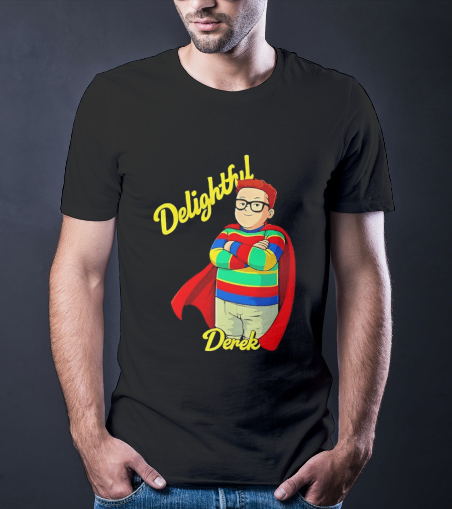 Delightful Derek Superhero With Cape And Stripes T-Shirt