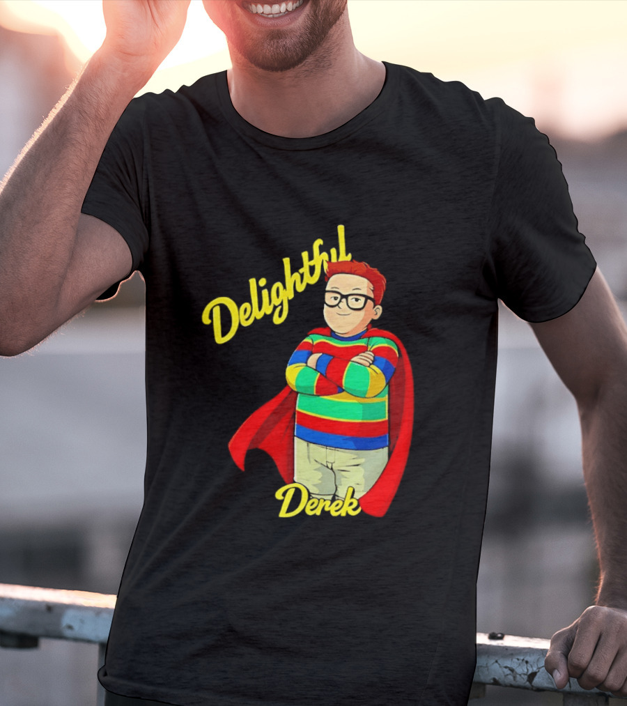 Delightful Derek Superhero With Cape And Stripes T-Shirt