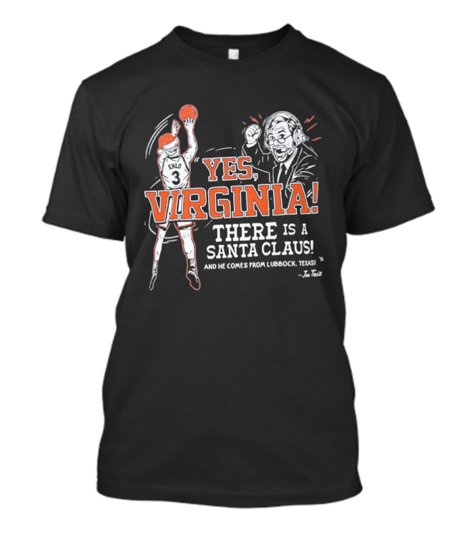 Virginia Cavaliers Yes Virginia There Is A Santa Claus Basketball Player And Coach T-Shirt