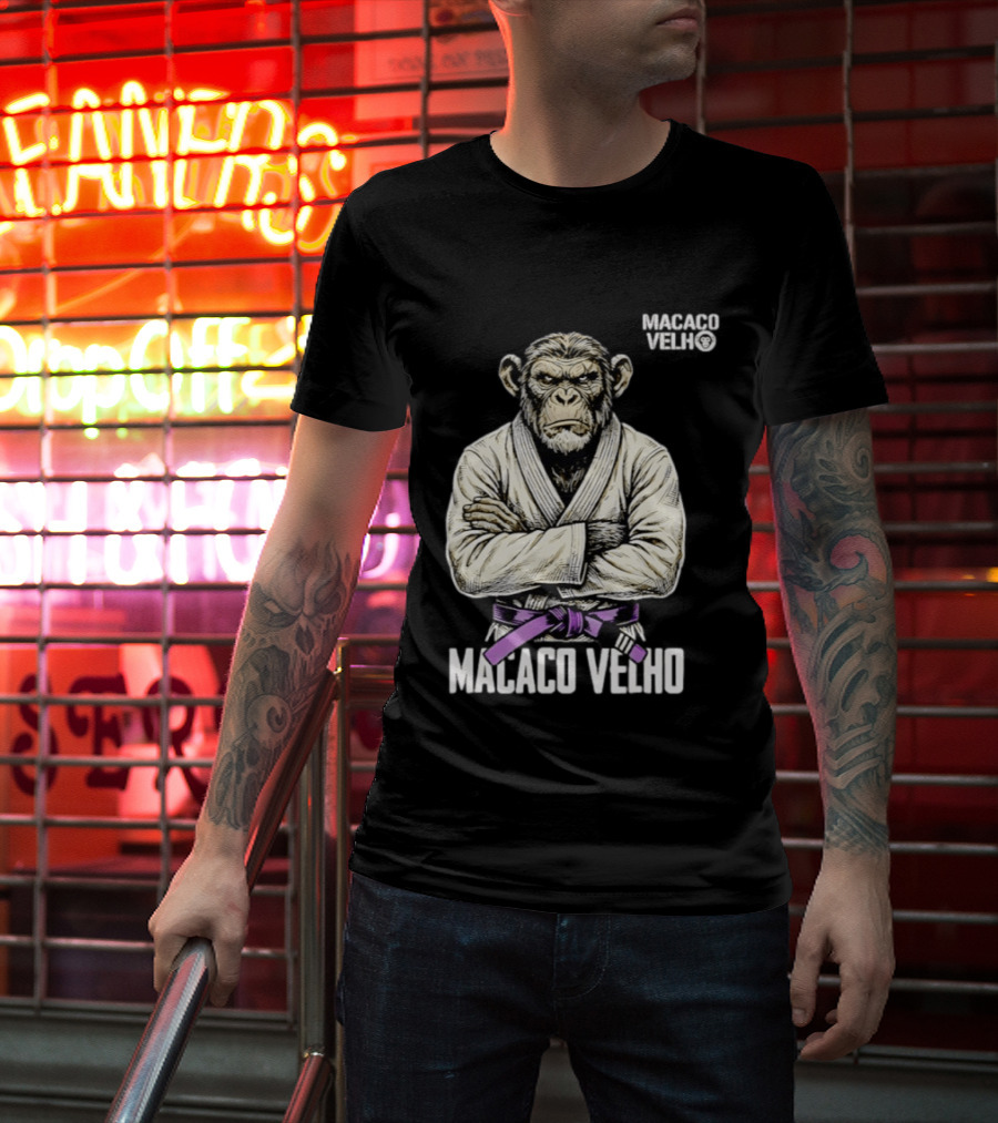 Monkey Macaco Velho Jiu Jitsu Purple Belt Seasoned Grappler T-Shirt