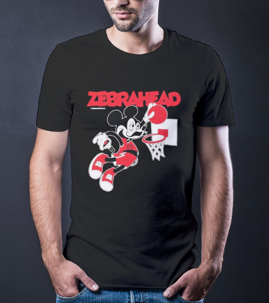 Zebrahead Mickey Mouse Slam Dunk Basketball 25 Retro Cartoon T-Shirt
