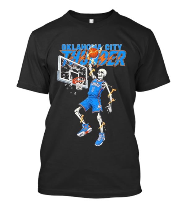 Oklahoma City Thunder Basketball Skeleton Dunking Fiery Hoops Player T-Shirt