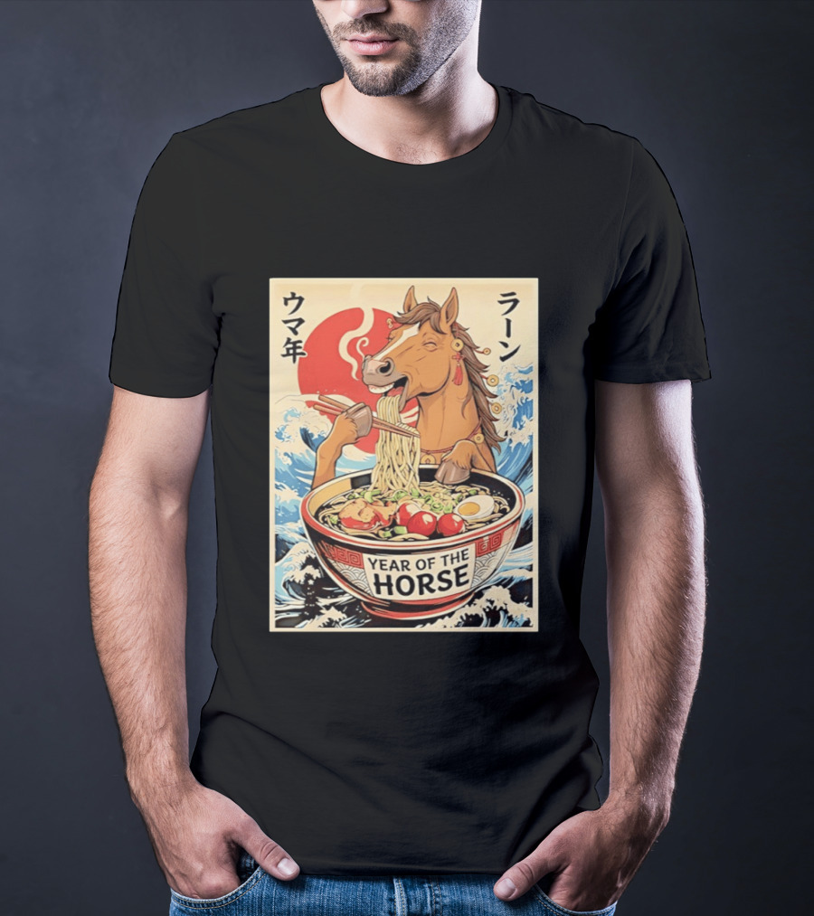 Horse Eating Ramen Year Of The Horse 2026 Japanese T-Shirt