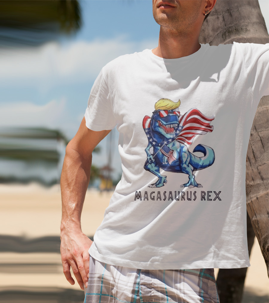 Magasaurus Rex Dinosaur American Flag Patriotic T-Shirt