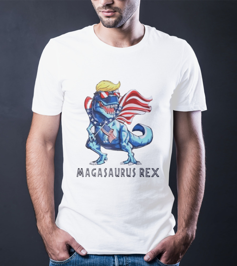 Magasaurus Rex Dinosaur American Flag Patriotic T-Shirt