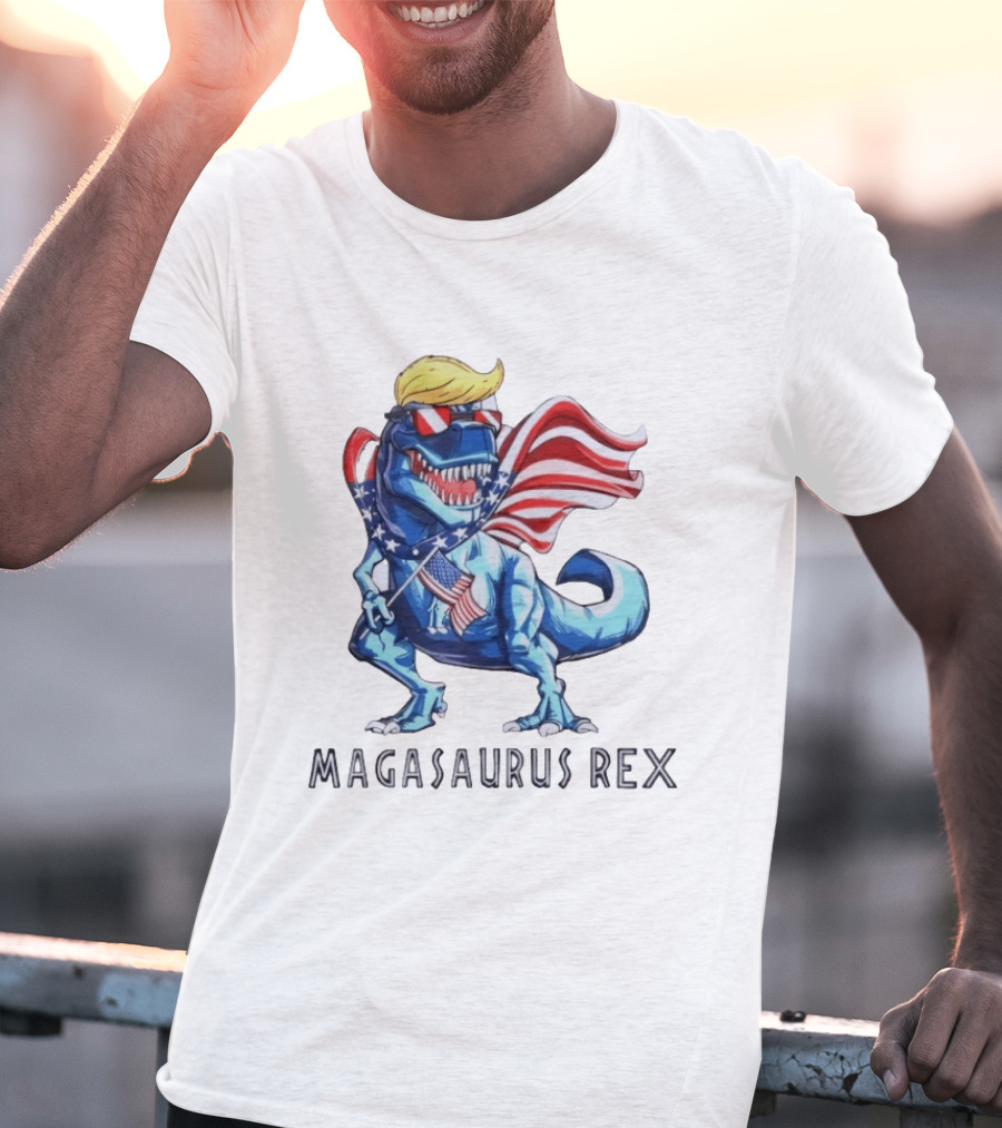 Magasaurus Rex Dinosaur American Flag Patriotic T-Shirt