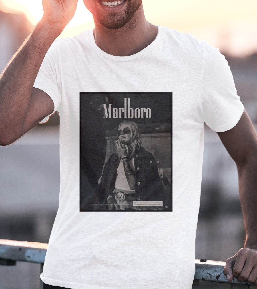 Marlboro Woman Smoking Retro Style Sunglasses Denim Jacket T-Shirt