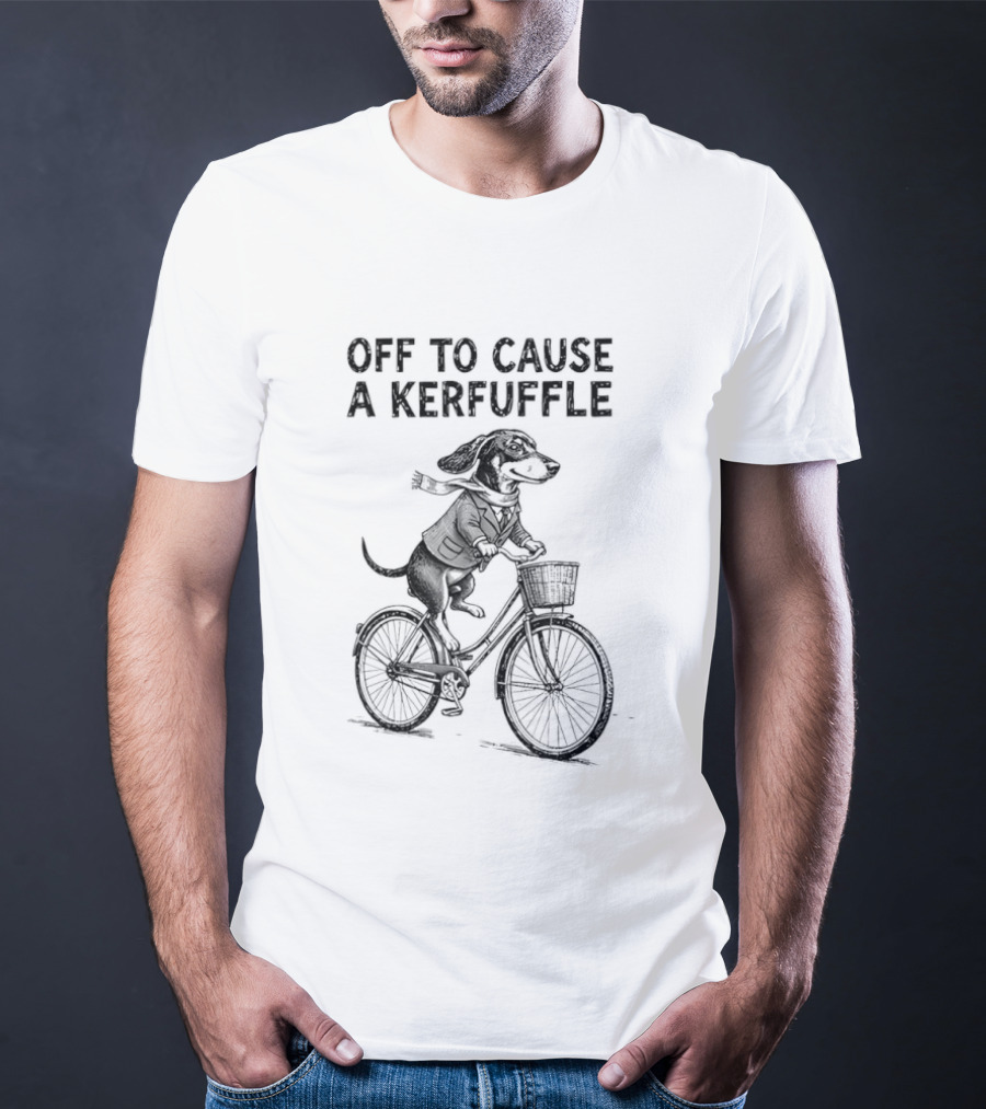 Dachshund Off To Cause A Kerfuffle Riding Bicycle T-Shirt